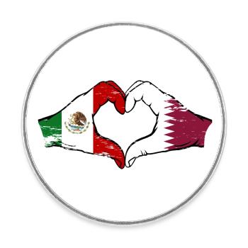 Mexique Qatar drapeau mains forme de coeur utilisé - Magnet rond - blanc - Devant