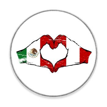 Mexique Pérou drapeau mains forme de coeur utilisé - Magnet rond - blanc - Devant