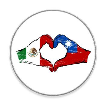 Mexique Taiwan drapeau mains forme de coeur utilisé - Magnet rond - blanc - Devant