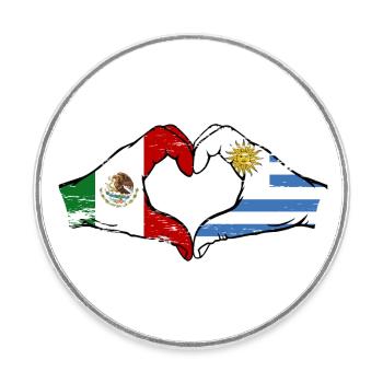 Mexique Uruguay drapeau mains forme de coeur utilisé - Magnet rond - blanc - Devant
