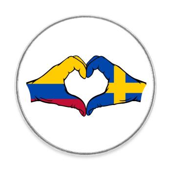 Kolumbien Schweden Flagge Hände Herzform - Runder Kühlschrankmagnet - Weiß - Vorne
