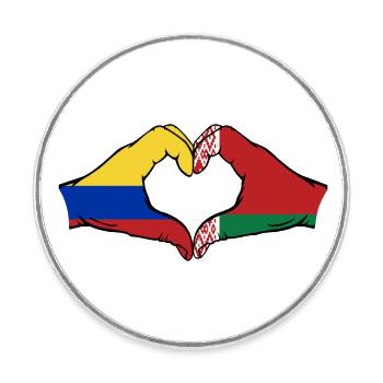 Colombia Belarus Flag Hands Heart Shape - Round  fridge magnet - white - Front