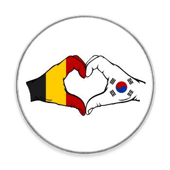Belgique Corée du Sud Drapeau Mains Coeur Forme - Magnet rond - blanc - Devant