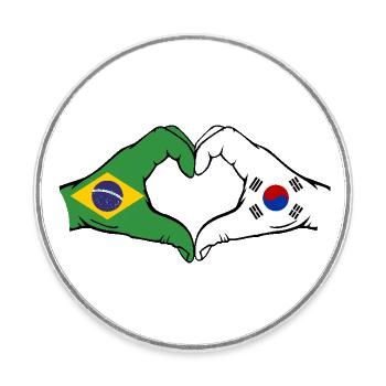 Brésil Corée du Sud Drapeau Mains Coeur Forme - Magnet rond - blanc - Devant