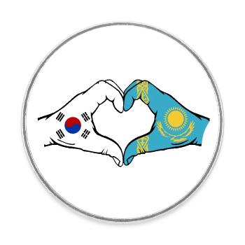 Corée du Sud Kazakhstan Drapeau Mains Coeur Forme - Magnet rond - blanc - Devant