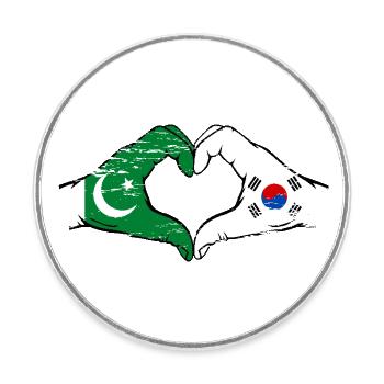 Pakistan Corée du Sud Drapeau Mains Coeur Forme Utilisé - Magnet rond - blanc - Devant