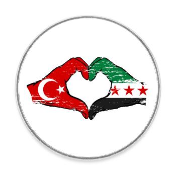 Turquie Syrie Drapeau Mains Coeur Forme Utilisé - Magnet rond - blanc - Devant