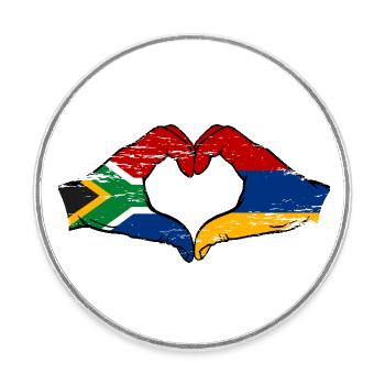Afrique du Sud Arménie drapeau mains forme de coeur utilisé - Magnet rond - blanc - Devant