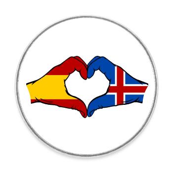 Espagne Islande Drapeau Mains Coeur - Magnet rond - blanc - Devant
