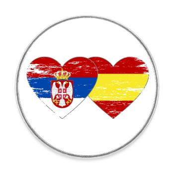Serbia Spain Flag Hands Heart Shape Used - Round  fridge magnet - white - Front