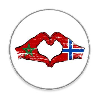 Morocco Norway Flag Hand Heart Shape Used - Round  fridge magnet - white - Front