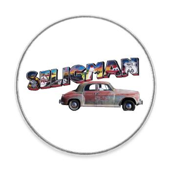 Voiture ancienne, Seligman, Arizona, road 66 USA - Magnet rond - blanc - Devant
