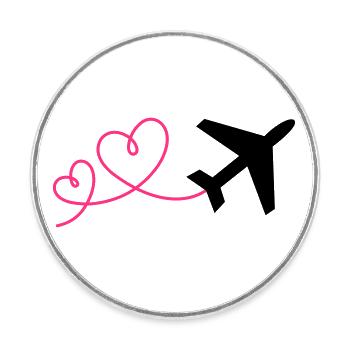 Avion avec des cœurs (les couleurs peuvent être changées) - Magnet rond - blanc - Devant