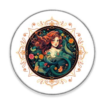 Sirène colorée - Magnet rond - blanc - Devant