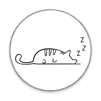 Chat endormi - Magnet rond - blanc - Devant