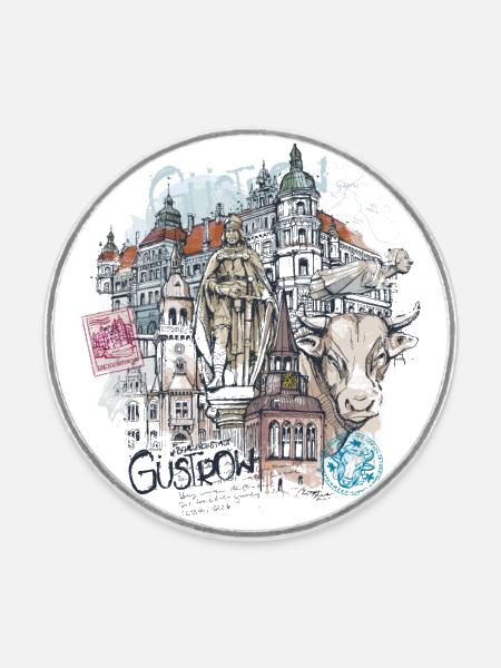 Güstrow Illustration - Runder Kühlschrankmagnet - Weiß