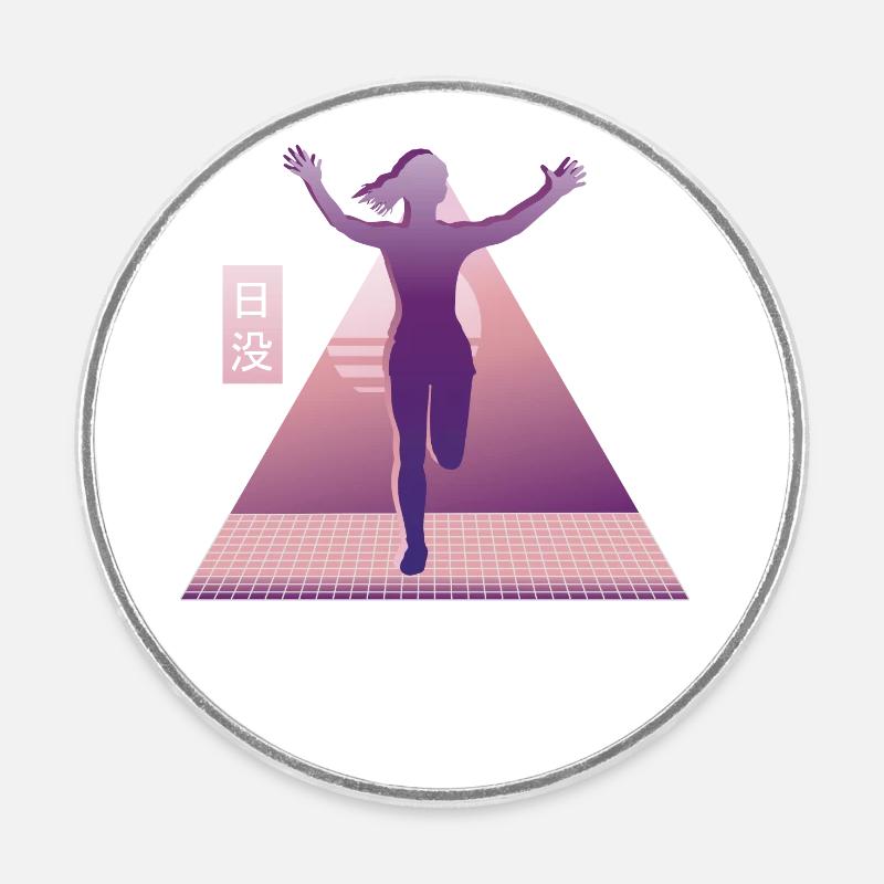 Vaporwave Synthwave Marathon, Trail Running - Magnet rond - blanc