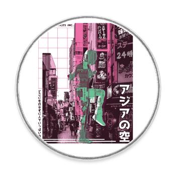 Saut à la corde de la ville asiatique - Magnet rond - blanc - Devant
