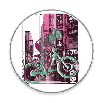 Descente de la ville asiatique - Magnet rond - blanc - Devant