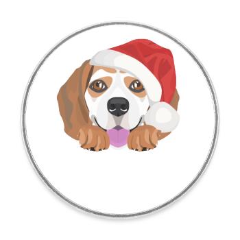 Beagle Joyeux Noël - Magnet rond - blanc - Devant