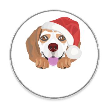 Beagle Joyeux Noël - Magnet rond - blanc - Devant
