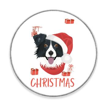 Border Collie Merry Christmas - Round  fridge magnet - white - Front