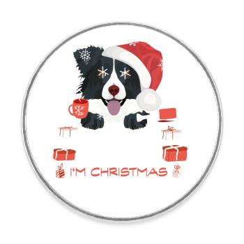 Border Collie Christmas Market - Round  fridge magnet - white - Front