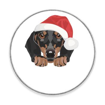 Dackel Frohe Weihnachten - Runder Kühlschrankmagnet - Weiß - Vorne