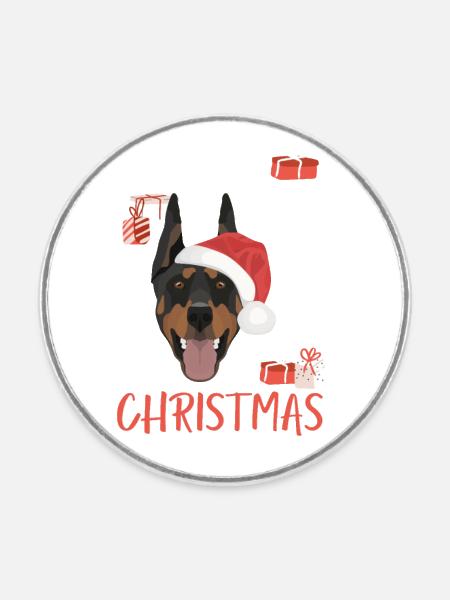 Dobermann Frohe Weihnachten - Runder Kühlschrankmagnet - Weiß