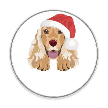 Deutsch Cocker Spaniel Joyeux Noël - Magnet rond - blanc - Devant
