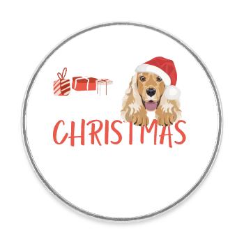 Deutsch Cocker Spaniel Joyeux Noël - Magnet rond - blanc - Devant