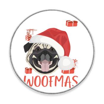 Mops Frohe Weihnachten - Runder Kühlschrankmagnet - Weiß - Vorne