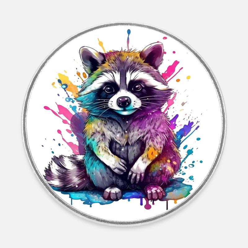 Bunter Waschbär - Runder Kühlschrankmagnet - Weiß