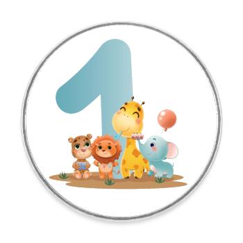 1. Geburtstag - Geschenk - afrikanische Zoo Tiere - Runder Kühlschrankmagnet - Weiß - Vorne