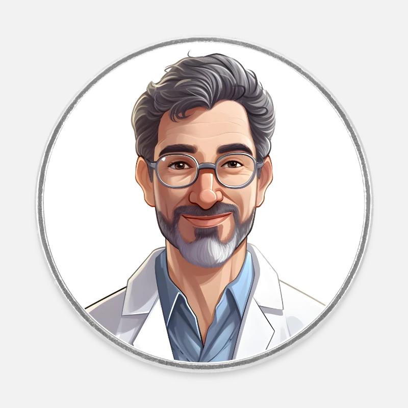 Portrait eines Mannes im Cartoon Stil - Runder Kühlschrankmagnet - Weiß