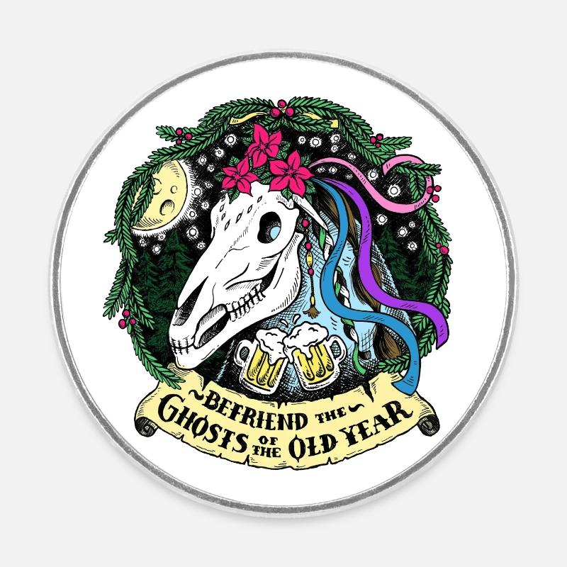 Mari Lwyd - Neujahr, New Year's Ghost - Runder Kühlschrankmagnet - Weiß
