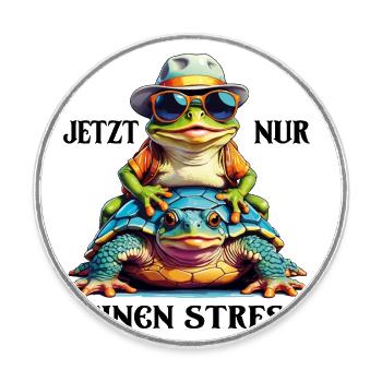 Jetzt nur keinen Stress Frosch und Schildkröte - Runder Kühlschrankmagnet - Weiß - Vorne