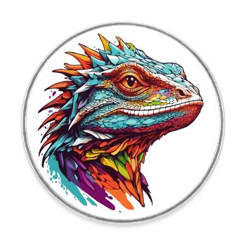 Lézard coloré Portrait Iguanes varan lézards - Magnet rond - blanc - Devant