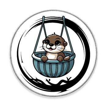 Cute baby otter in crib cot - Round  fridge magnet - white - Front