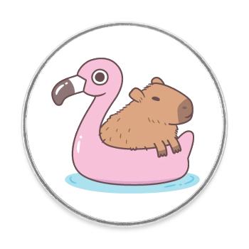 Cute Capybara Chilling On Flamingo Pool Float - Round  fridge magnet - white - Front