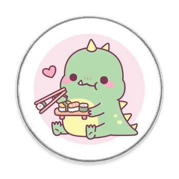 Mignon dinosaure vert aime les sushis - Magnet rond - blanc - Devant