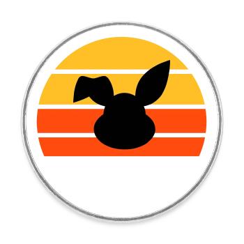 Tête de lapin avec oreille pliée devant un demi-soleil - Magnet rond - blanc - Devant