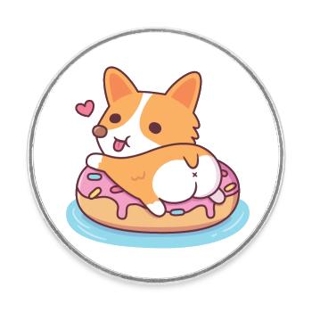 Süßer Corgi zeigt Hintern auf Donut Pool Float - Runder Kühlschrankmagnet - Weiß - Vorne