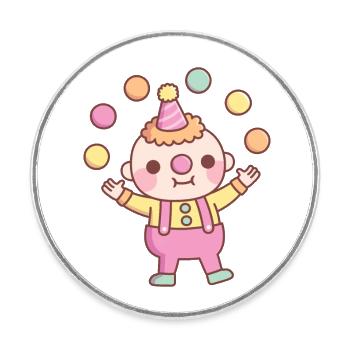 Mignon clown Jongleur Boules de jonglerie colorées - Magnet rond - blanc - Devant