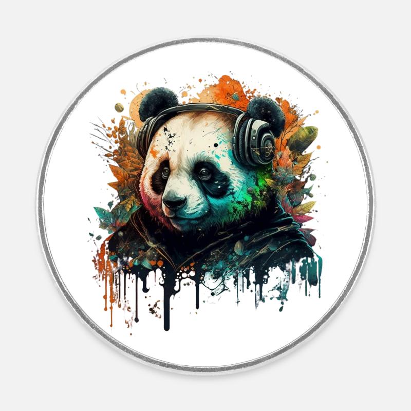 Panda im Einklang mit der Musik - Runder Kühlschrankmagnet - Weiß