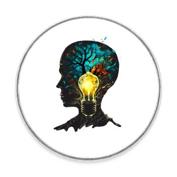 Silhouette | Tête | Ampoule | Nature - Magnet rond - blanc - Devant