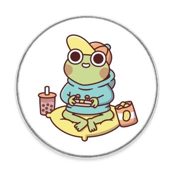 Cute Gamer Frog In Hoodie Playing Video Games - Round  fridge magnet - white - Front