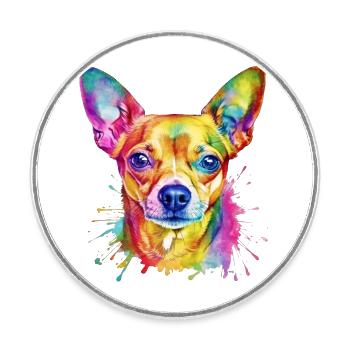Ein farbenfroher Chihuahua - Runder Kühlschrankmagnet - Weiß - Vorne