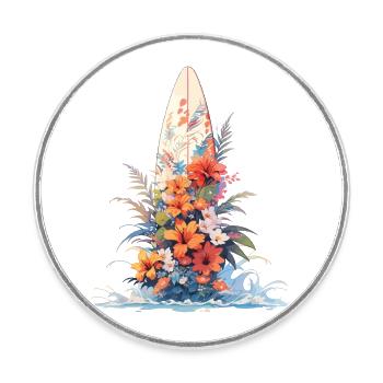 Mikakujumi Wakeboard with Flowers - Round  fridge magnet - white - Front
