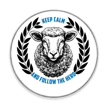 Les moutons restent calmes et suivent le troupeau - Magnet rond - blanc - Devant